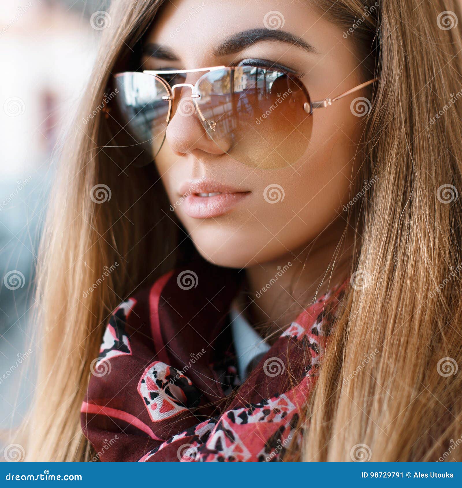 Close Up Portrait Of Beautiful Stylish Girl In Sunglasses Stock Image