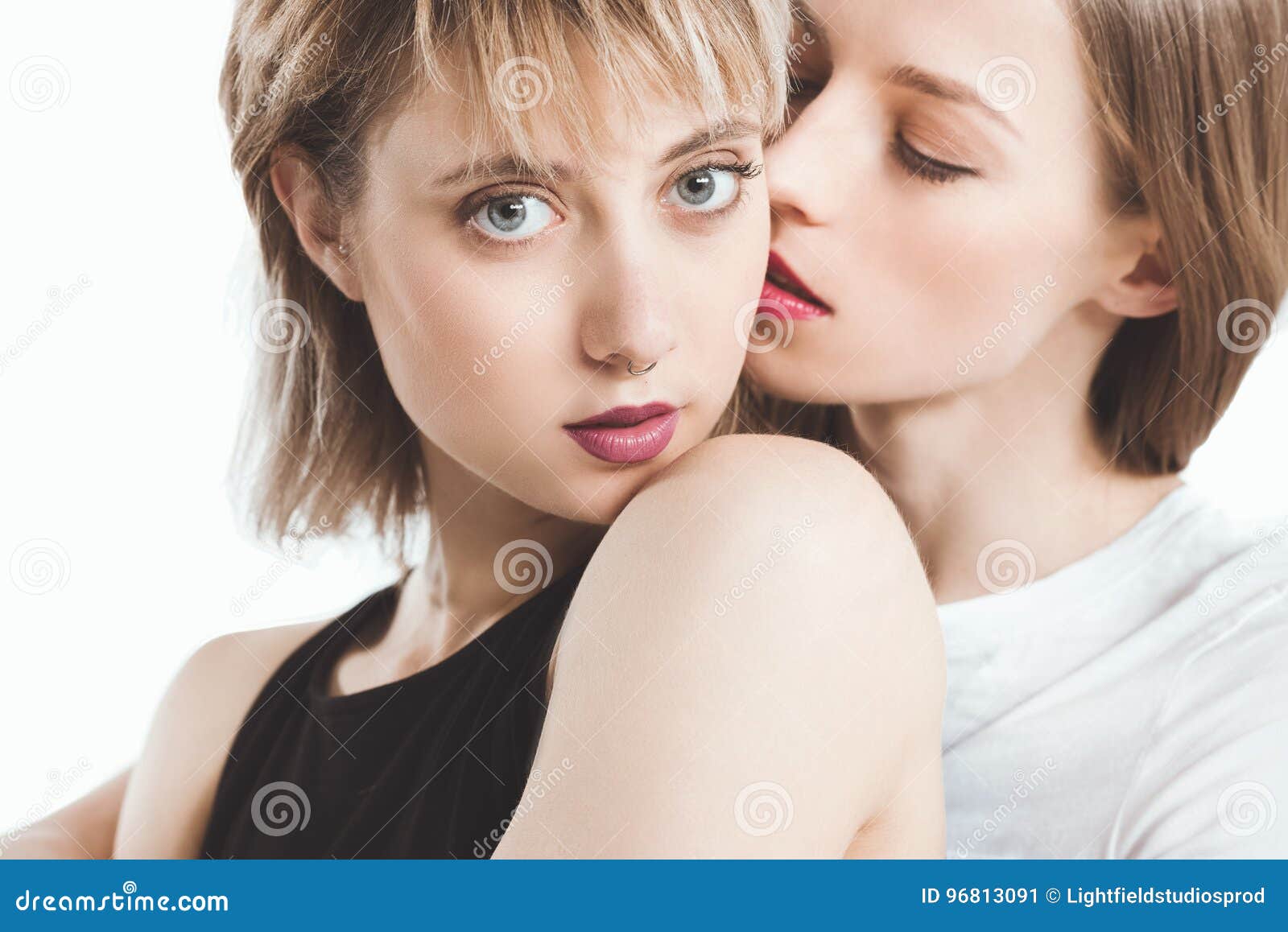 Close-up Portrait of Beautiful Young Lesbian Couple Posing Together Stock  Image - Image of homosexual, couple: 96813091