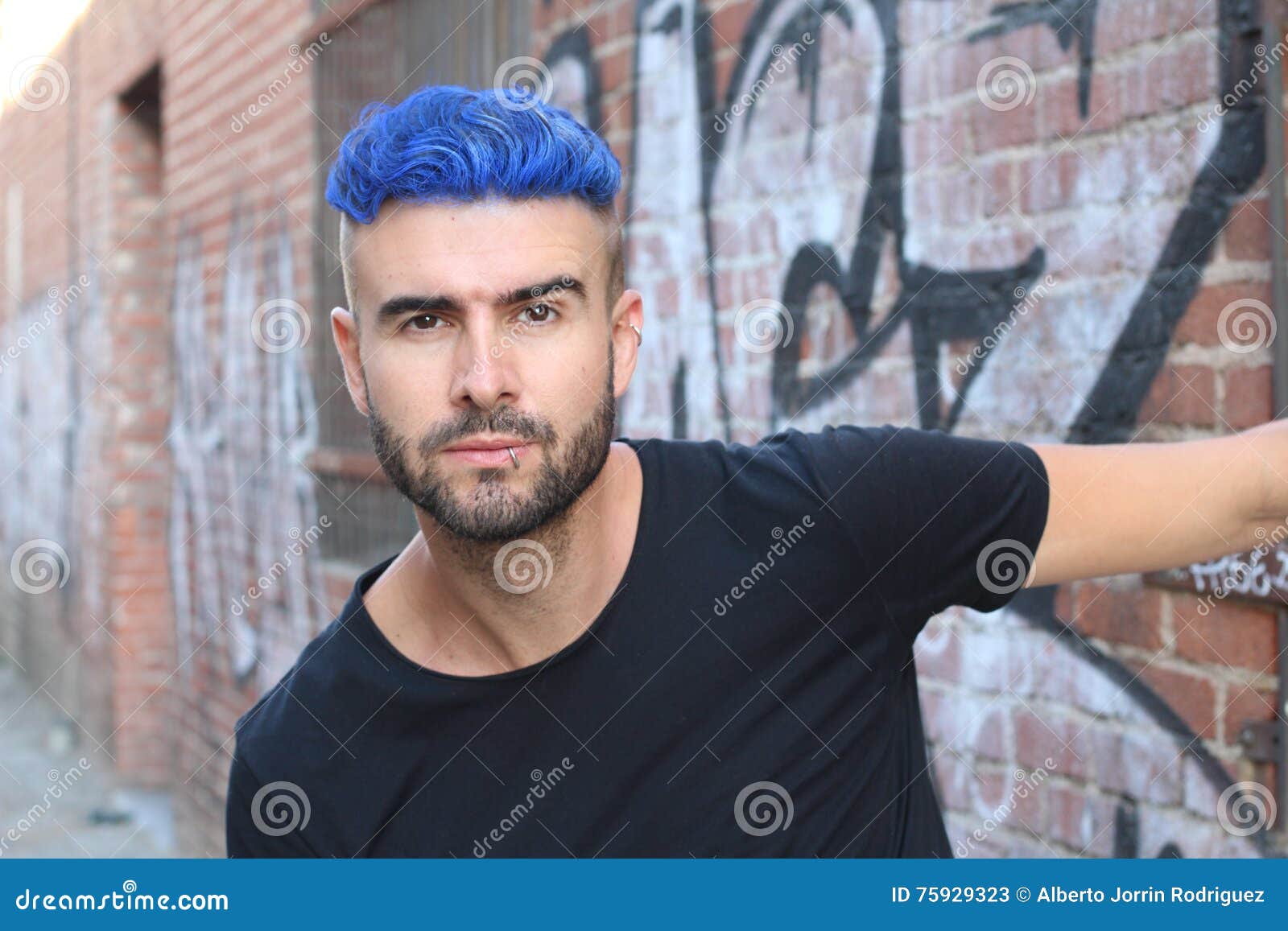 Close-up Portrait of a Beautiful Young Man with Blue Hair. Men S Beauty,  Fashion. Stock Image - Image of people, outdoor: 75929323