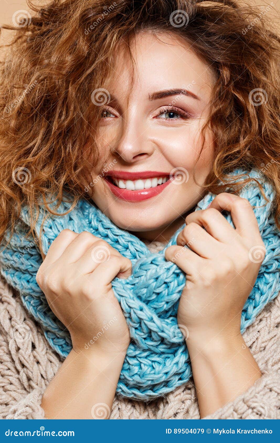 Close Up Portrait Of Cheerful Smiling Beautiful Brunette