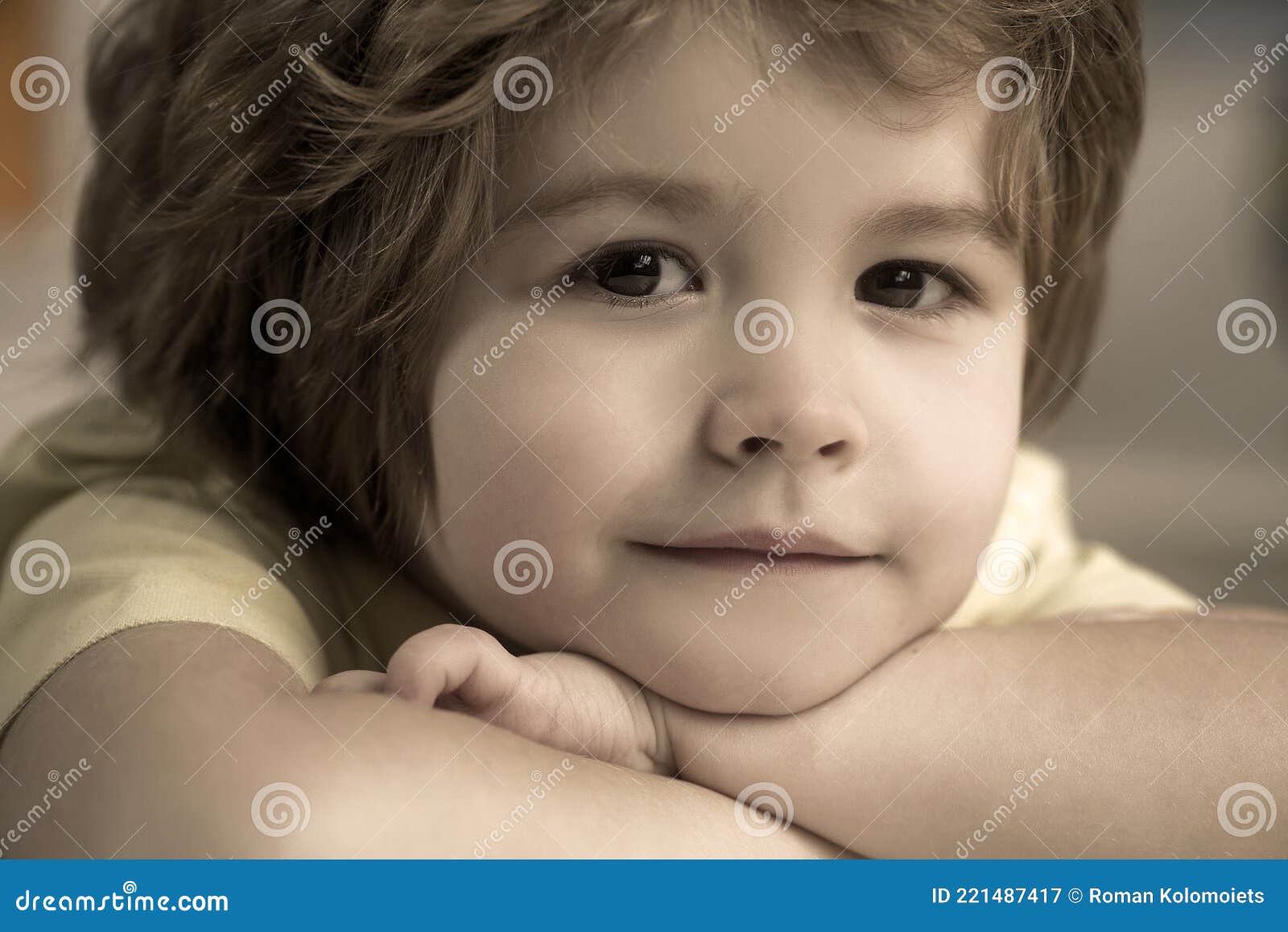 close-up portrait of funny little boy 5 years old.