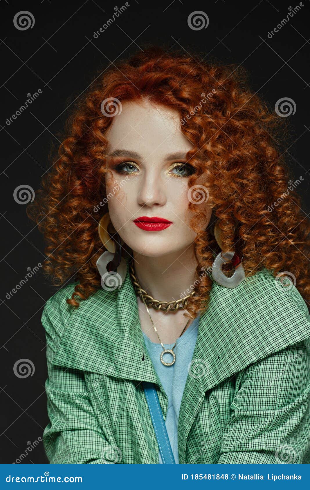 Close-up Portrait of a Girl, Curly Red Hair, Red Lipstick, Calm Look, White  Skin, Puffy Hairstyle, Evening Make-up Stock Photo - Image of face, curly:  185481848