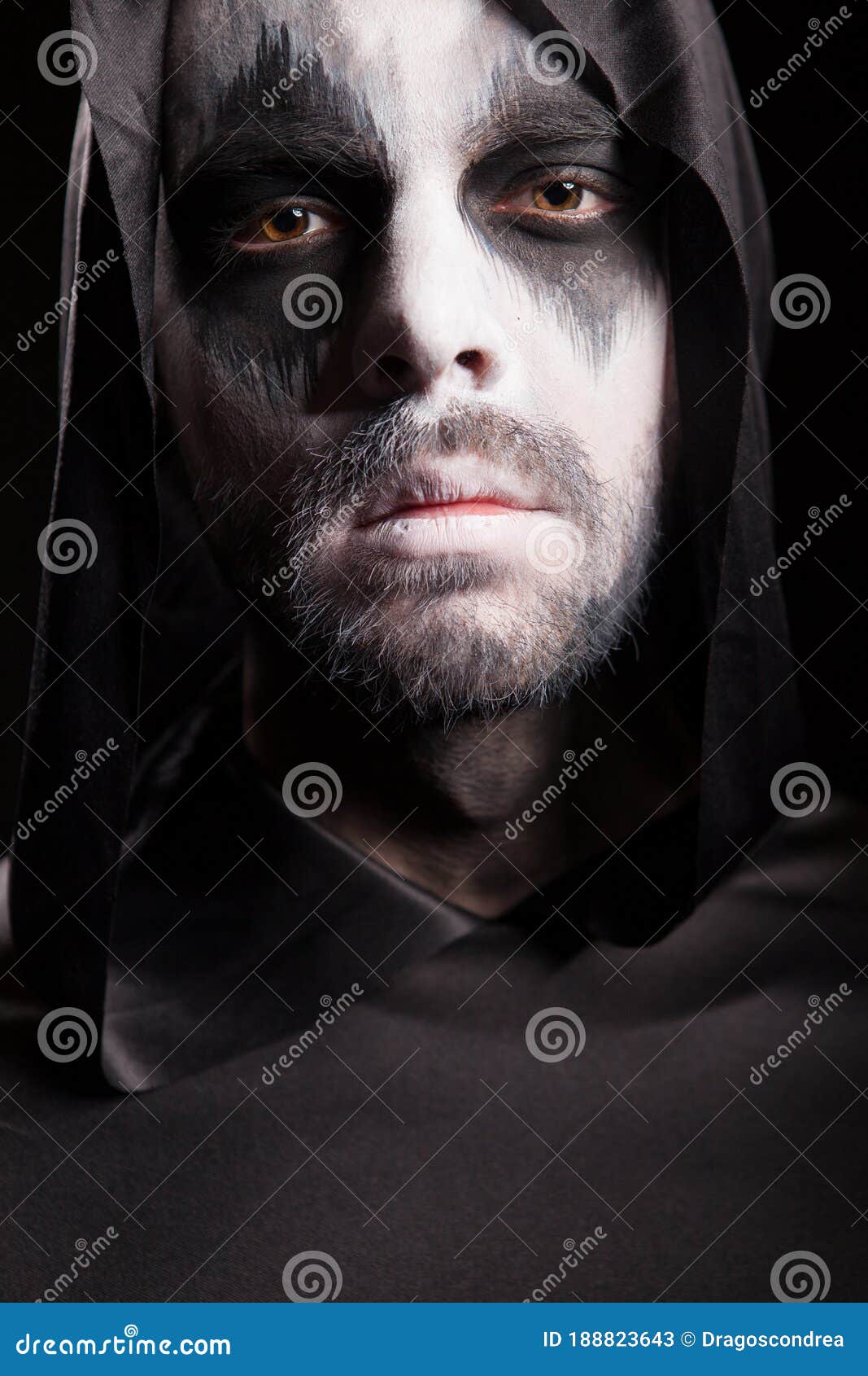 Close Up Portrait Of Grim Reaper Isolated Over Black Background Stock ...