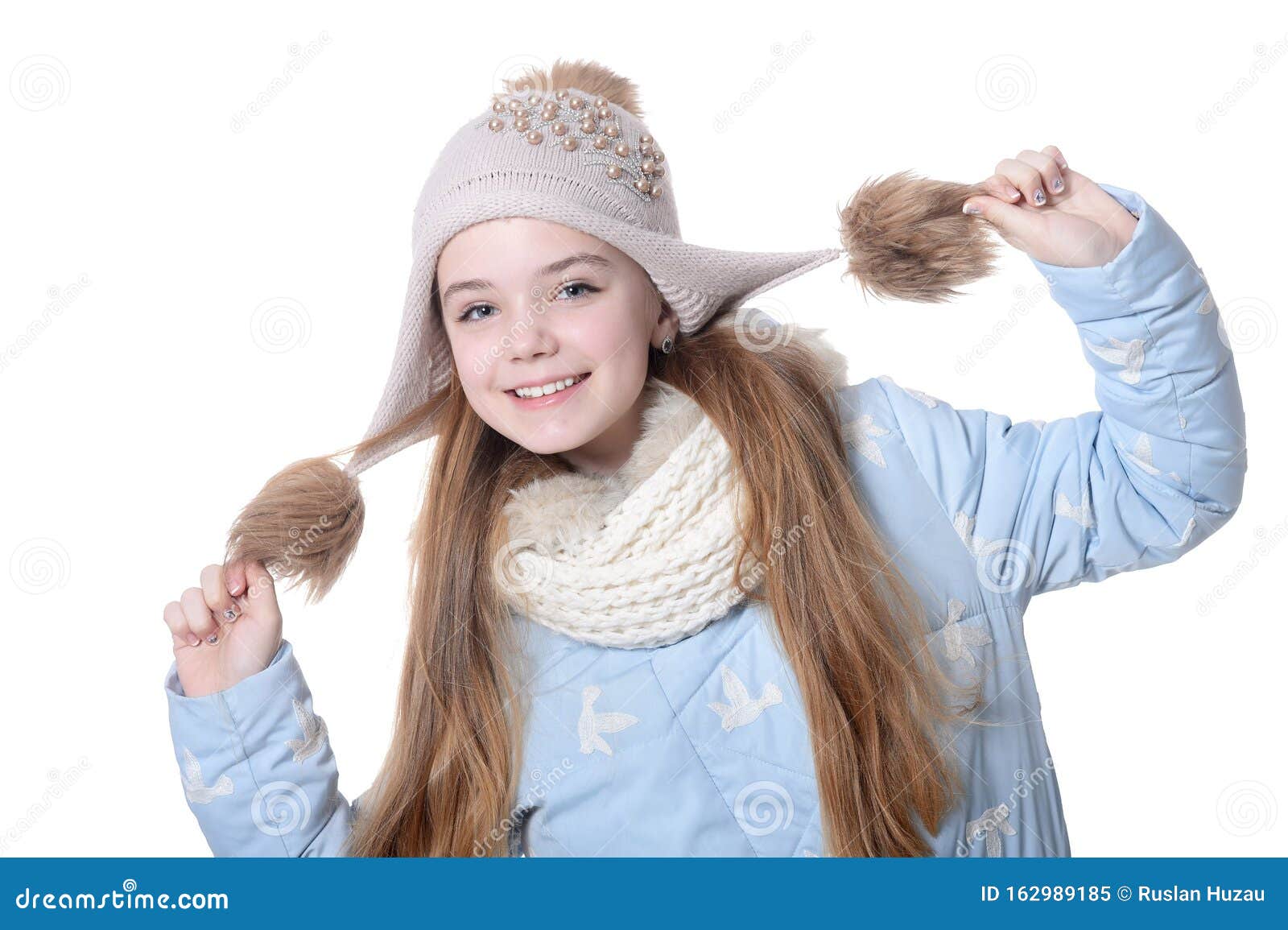 Close Up Portrait of Happy Little Girl in Warm Clothes Stock Image ...