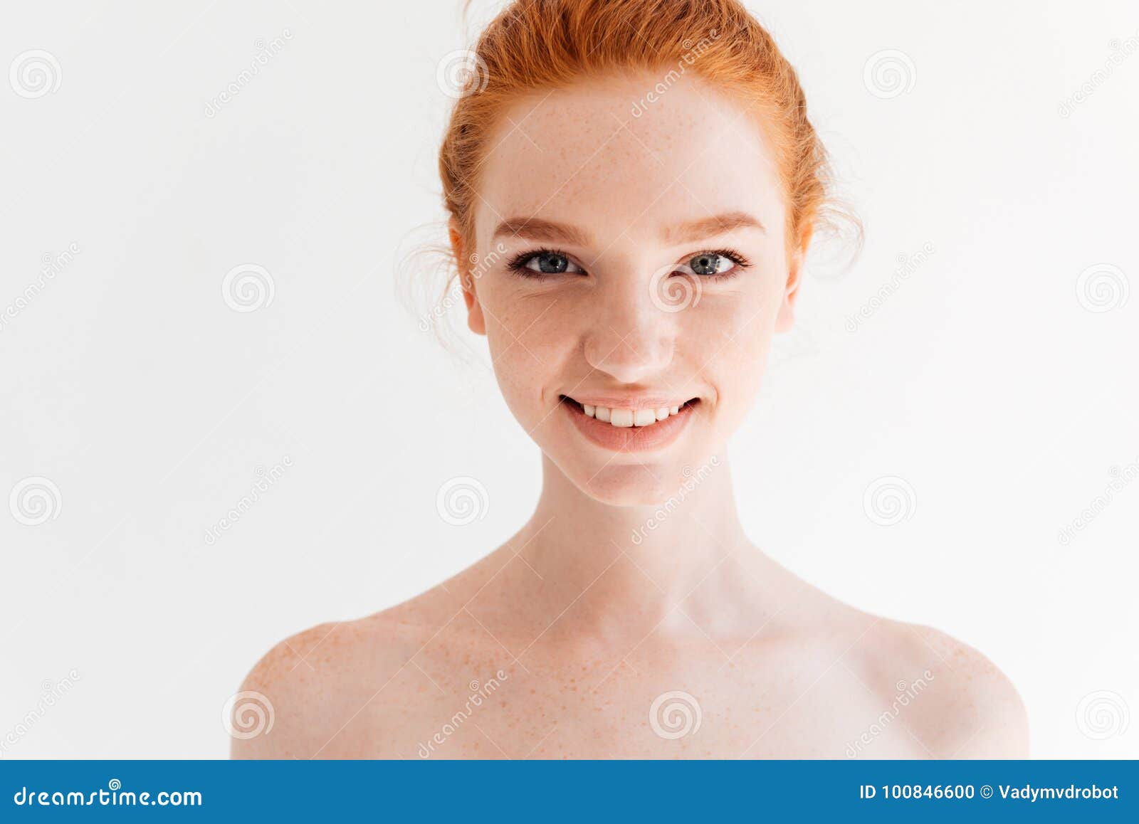 Pretty Caucasian Girl With Naked Shoulders Looking At 
