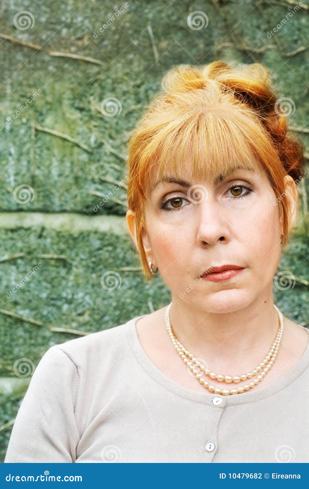 Close Up Portrait Of Irish Woman With Red Hair Stock 