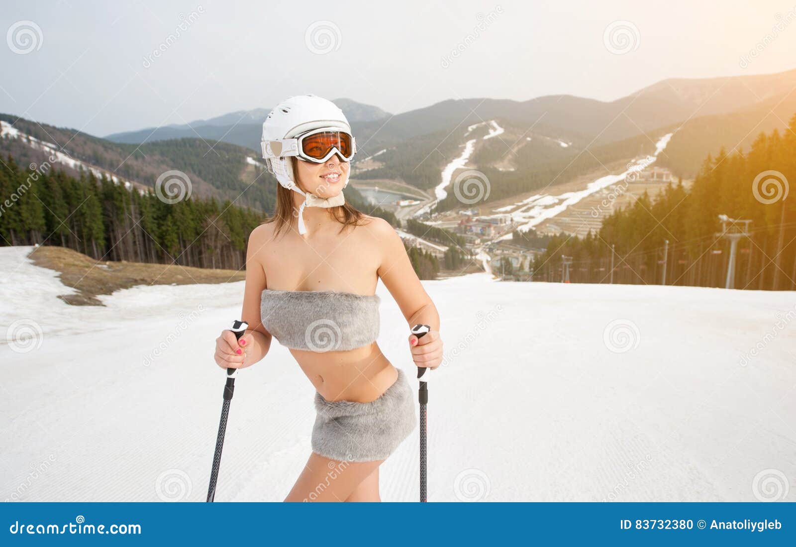 Naked girl skiing