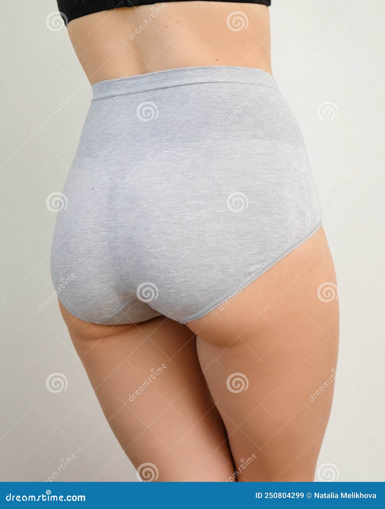 Close Up Portrait of a Naked Woman Body in Gray Panties Plus Size