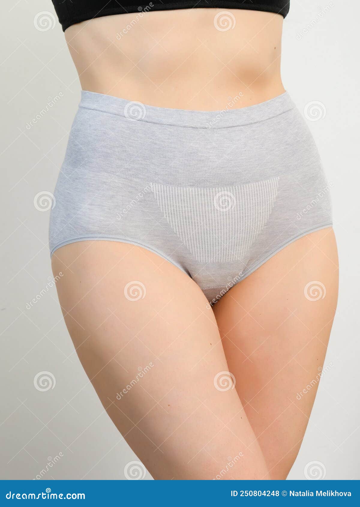 Close Up Portrait of a Naked Woman Body in Gray Panties Plus Size