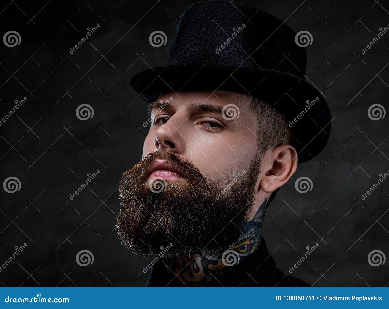 Close-up Portrait of an Old-fashioned Bearded Man with Tattoos on His ...