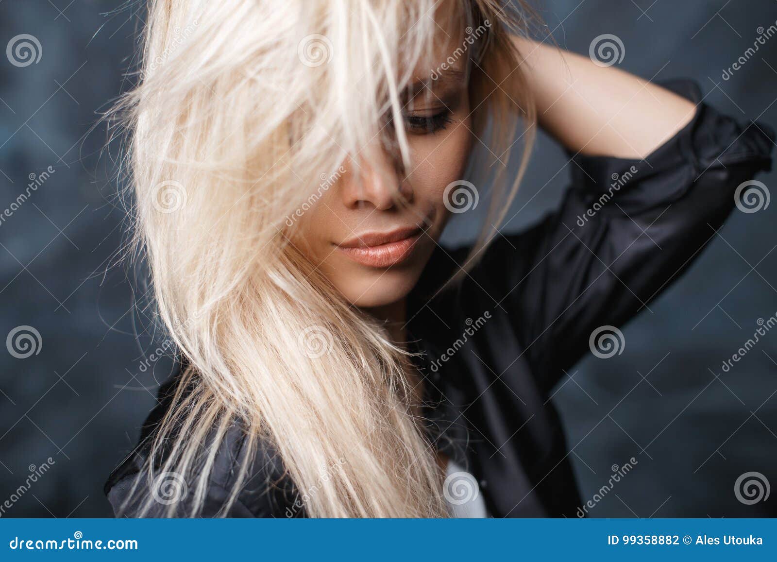 Close-up Portrait of Pretty Blonde Woman with Beautiful Lips on Stock ...