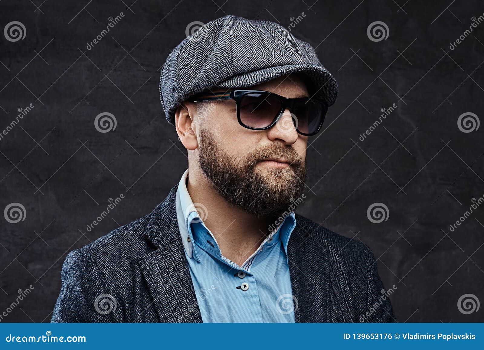 Close-up Portrait of a Stylish Man in Sunglasses Wearing a Beret and Jacket, Isolated on Background Stock Photo - Image of businessman, face: 139653176