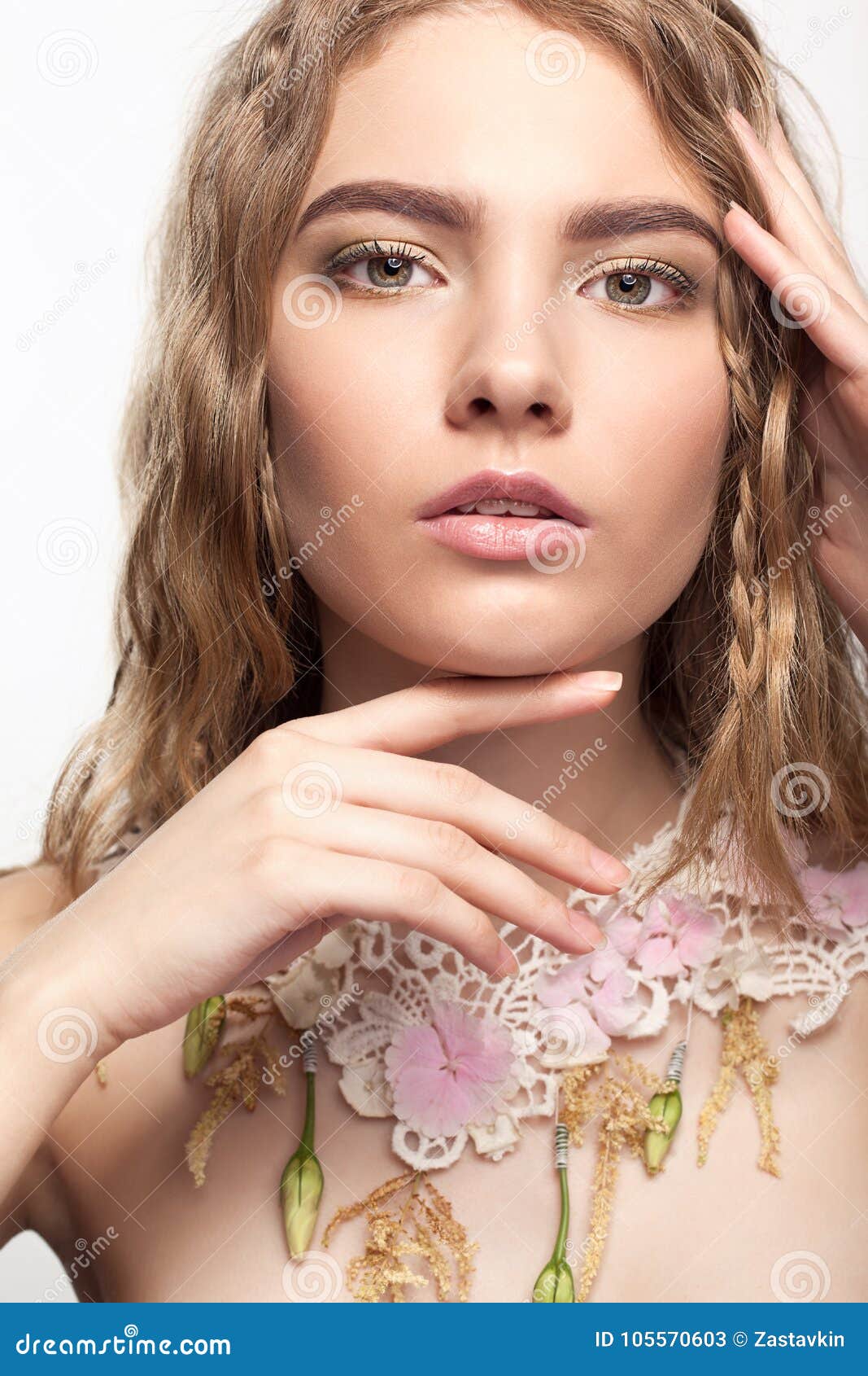 Close-up Portrait of Teen Girl with Flower Necklace Stock Image - Image ...