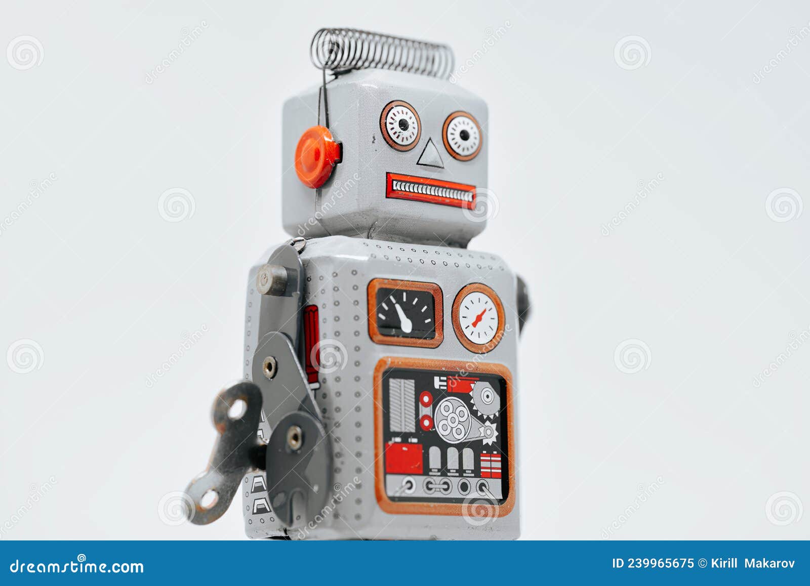 close-up of portrait of tin vintage robot. color tone tuned