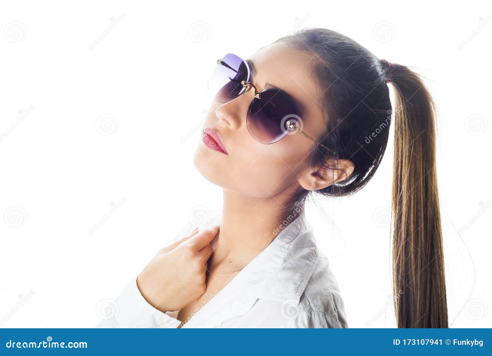Portrait Of Young Beautiful Girl Posing In Sunglasses Stock Image Image Of Beautiful Brunette 