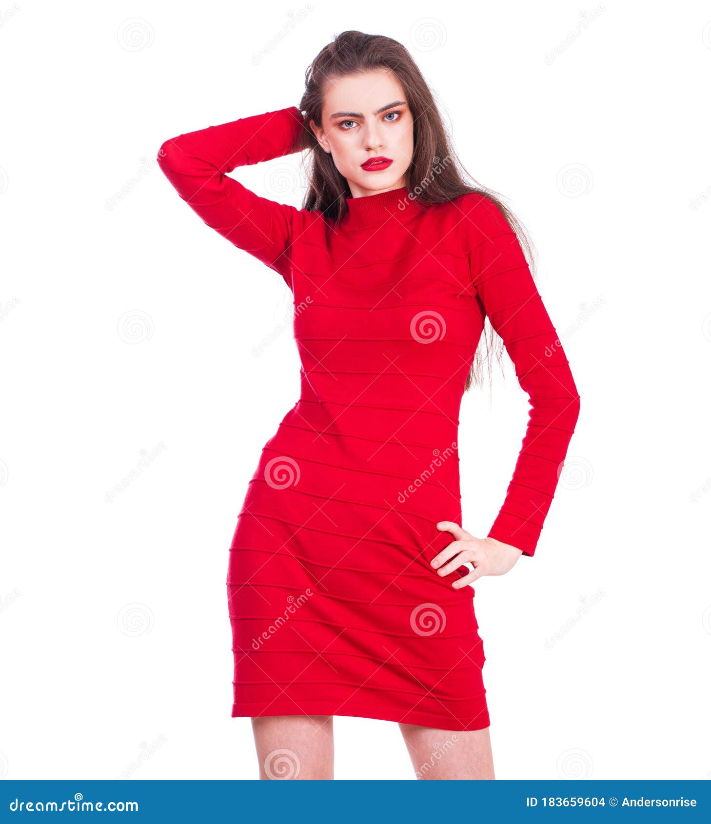 Portrait of a Young Beautiful Woman in Red Dress Stock Photo - Image of ...