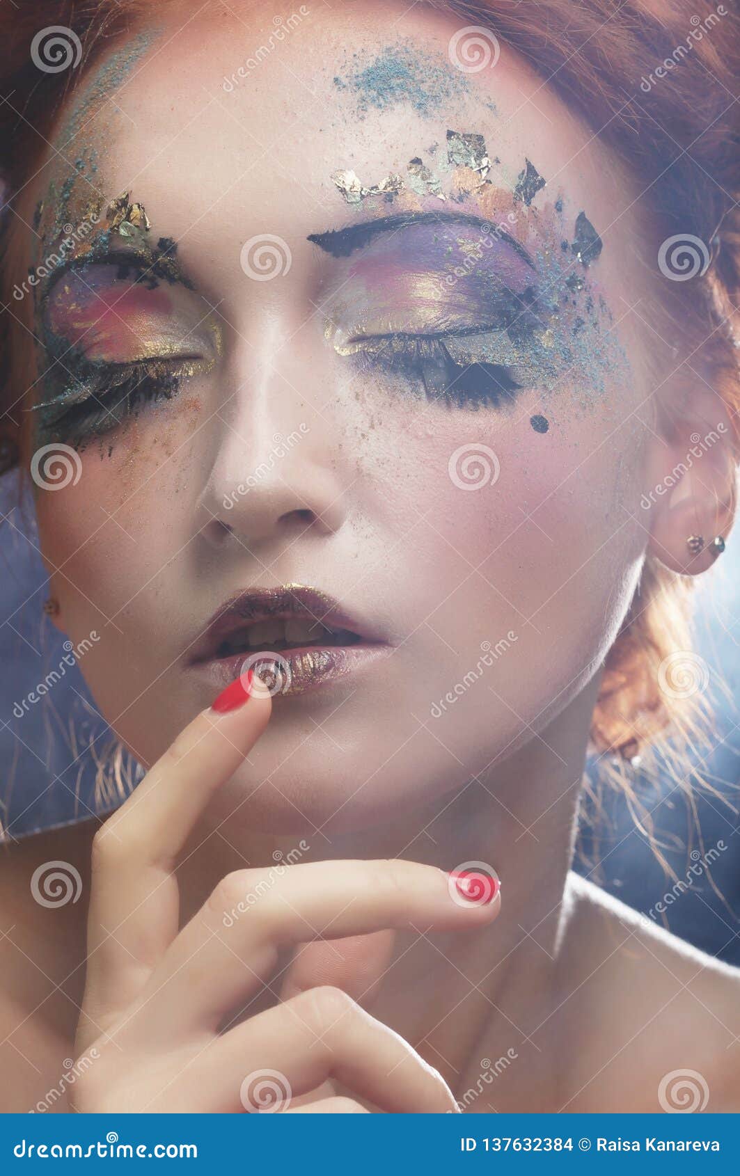 Young Beautiful Woman with Colorful Bright Make-up Stock Photo - Image ...