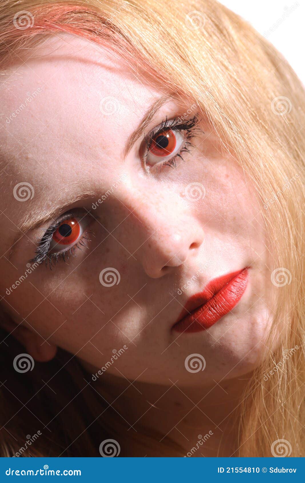 Close-up Portrait Young Woman with Red Eyes Stock Photo - Image of iris, closeup: