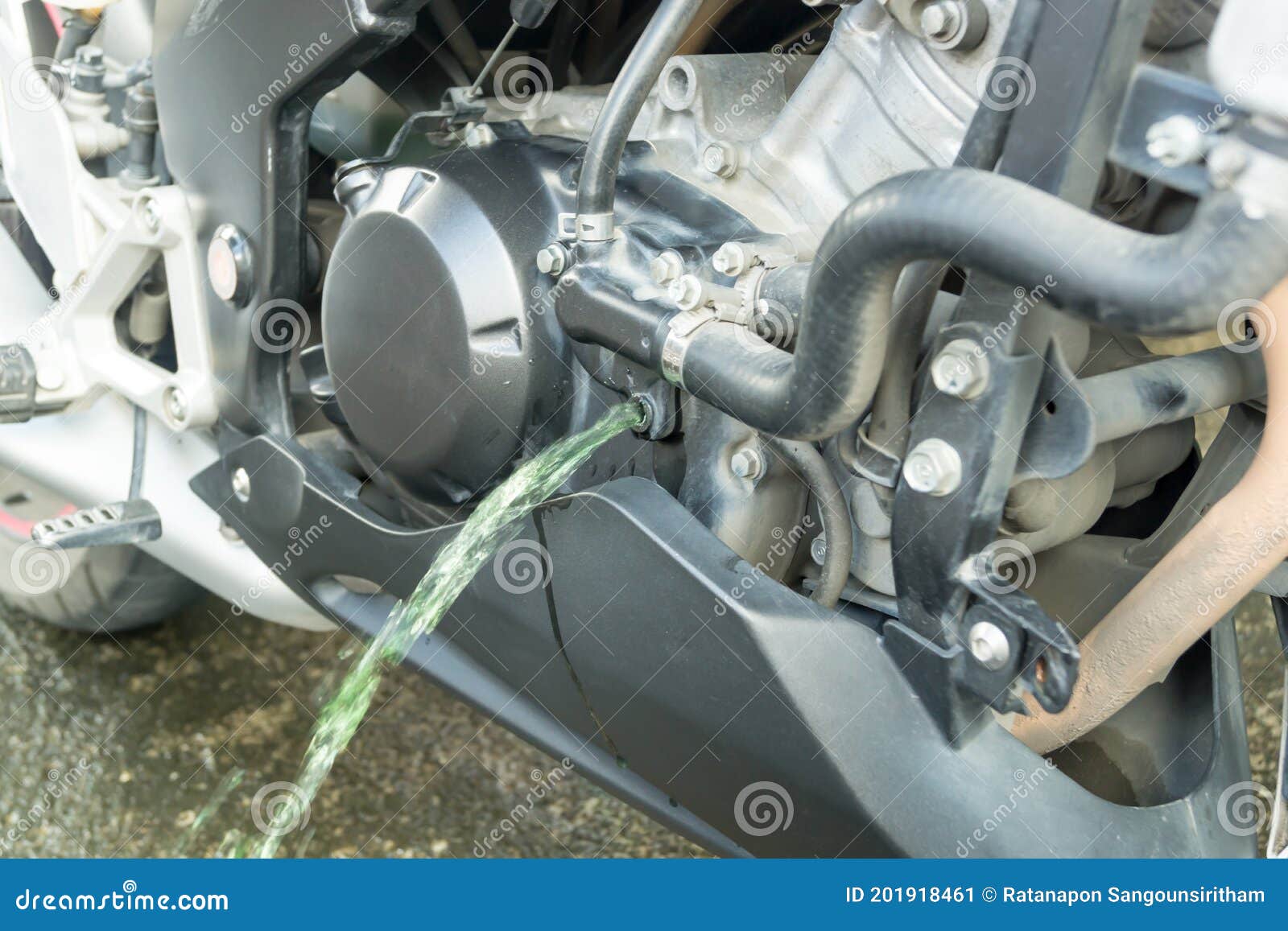 Close Up of Pouring Coolant from Motorcycles Engine Stock Image Image
