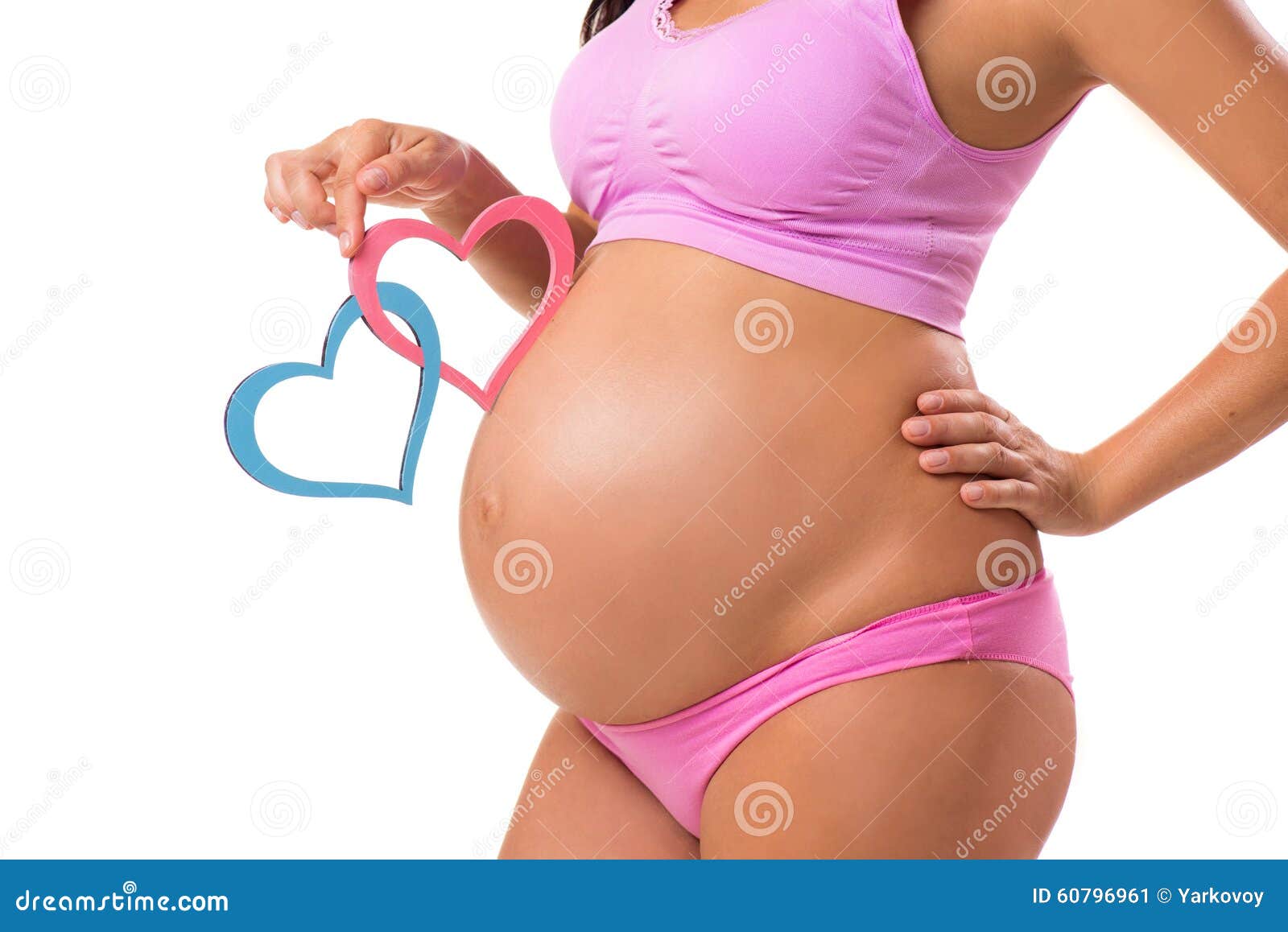 Close-up of a Pregnant Belly Pink and Blue Hearts. Stock Image - Image of hoping: 60796961