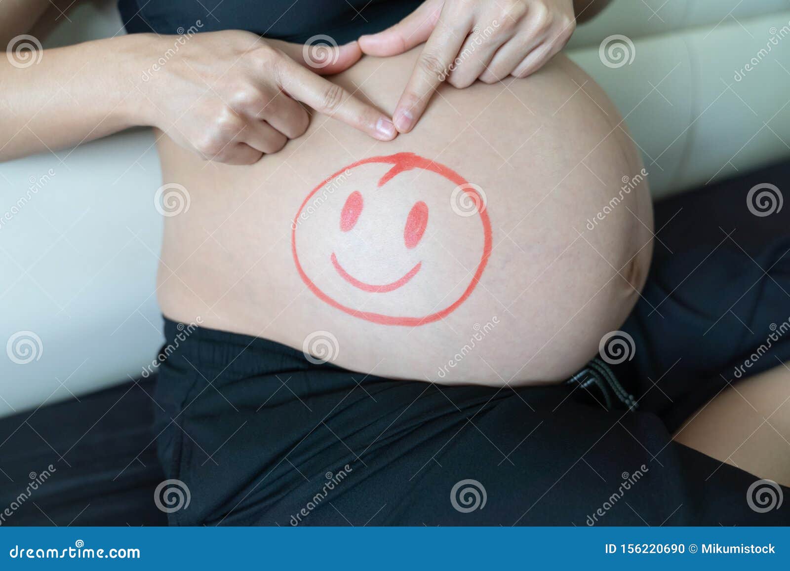 Pregnant Woman Touching on Her Big Belly Stock Photo - Image of concept ...