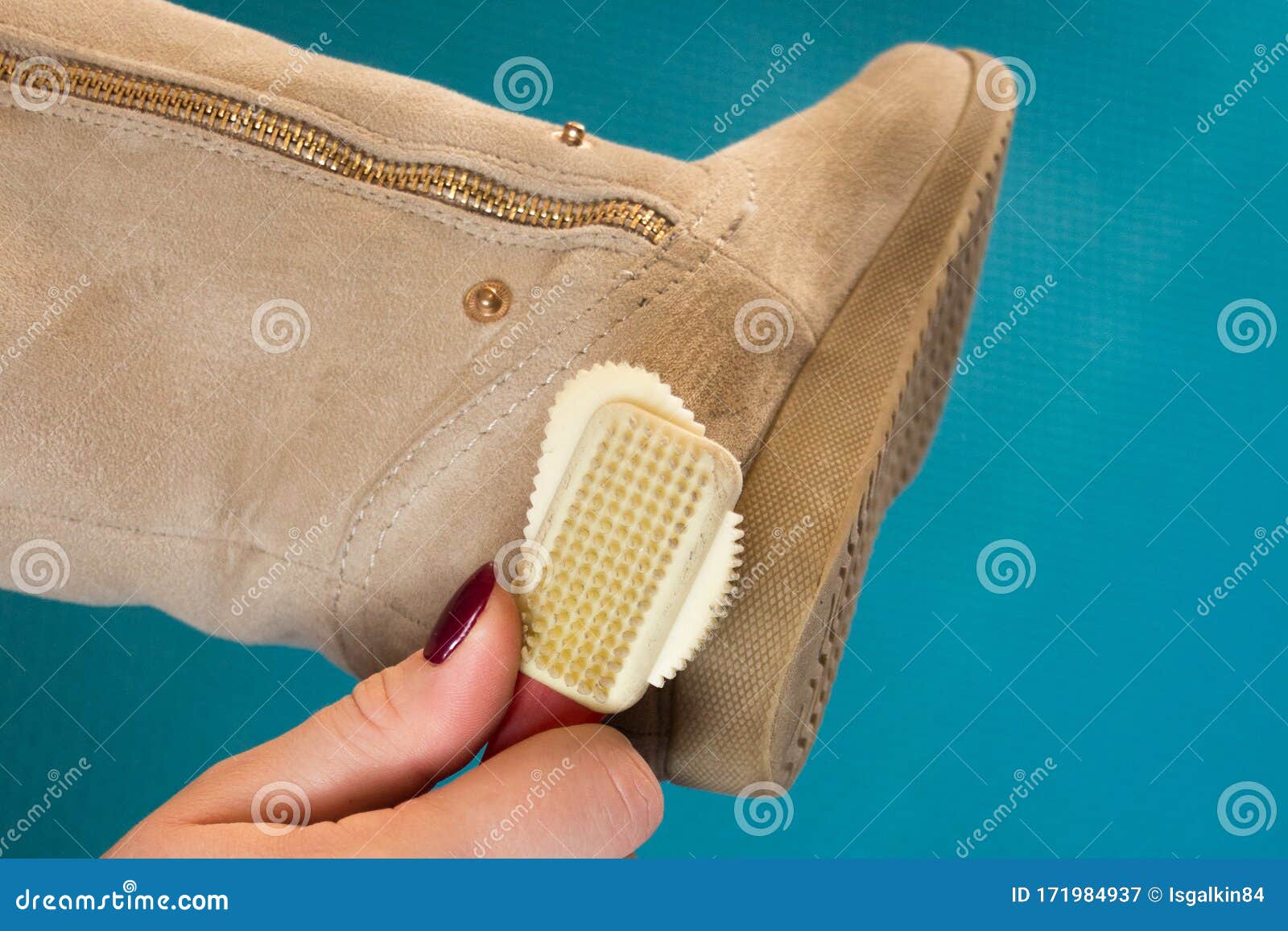 Cleaning suede boots stock image. Image of equipment - 171984937