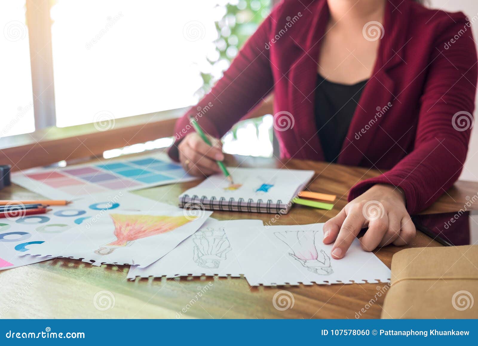 Close Up of Professional Fashion Designer Working and Drawing Sk Stock ...