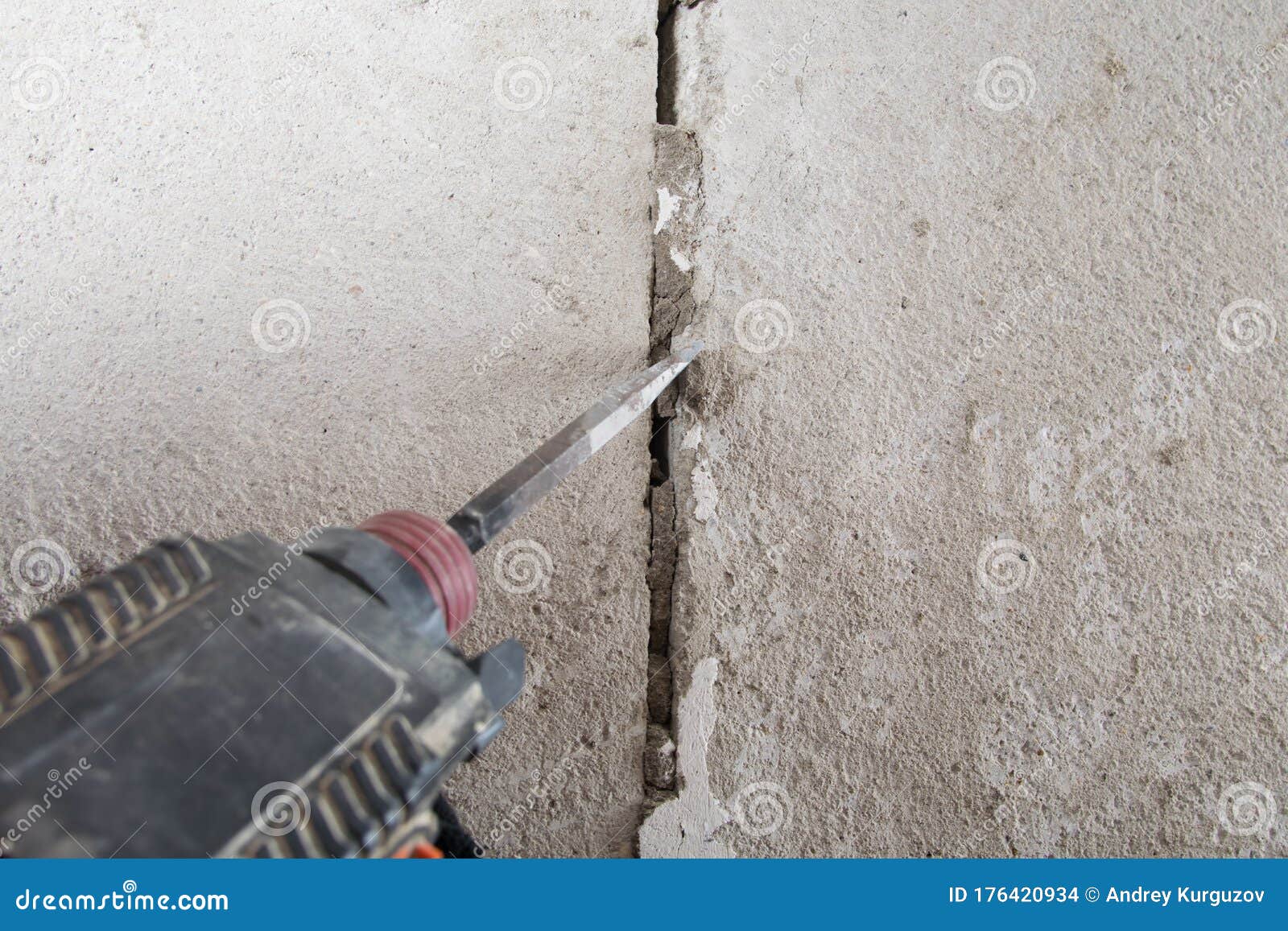Close Up of a Puncher for Stripping Walls of Old Concrete Stock Photo
