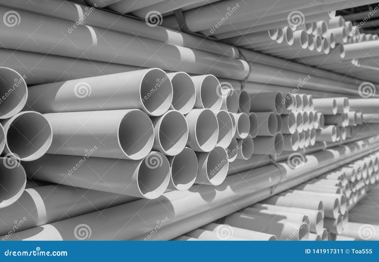 PVC Pipe Stacked in Warehouse Stock Image Image of pipeline, gray 141917311