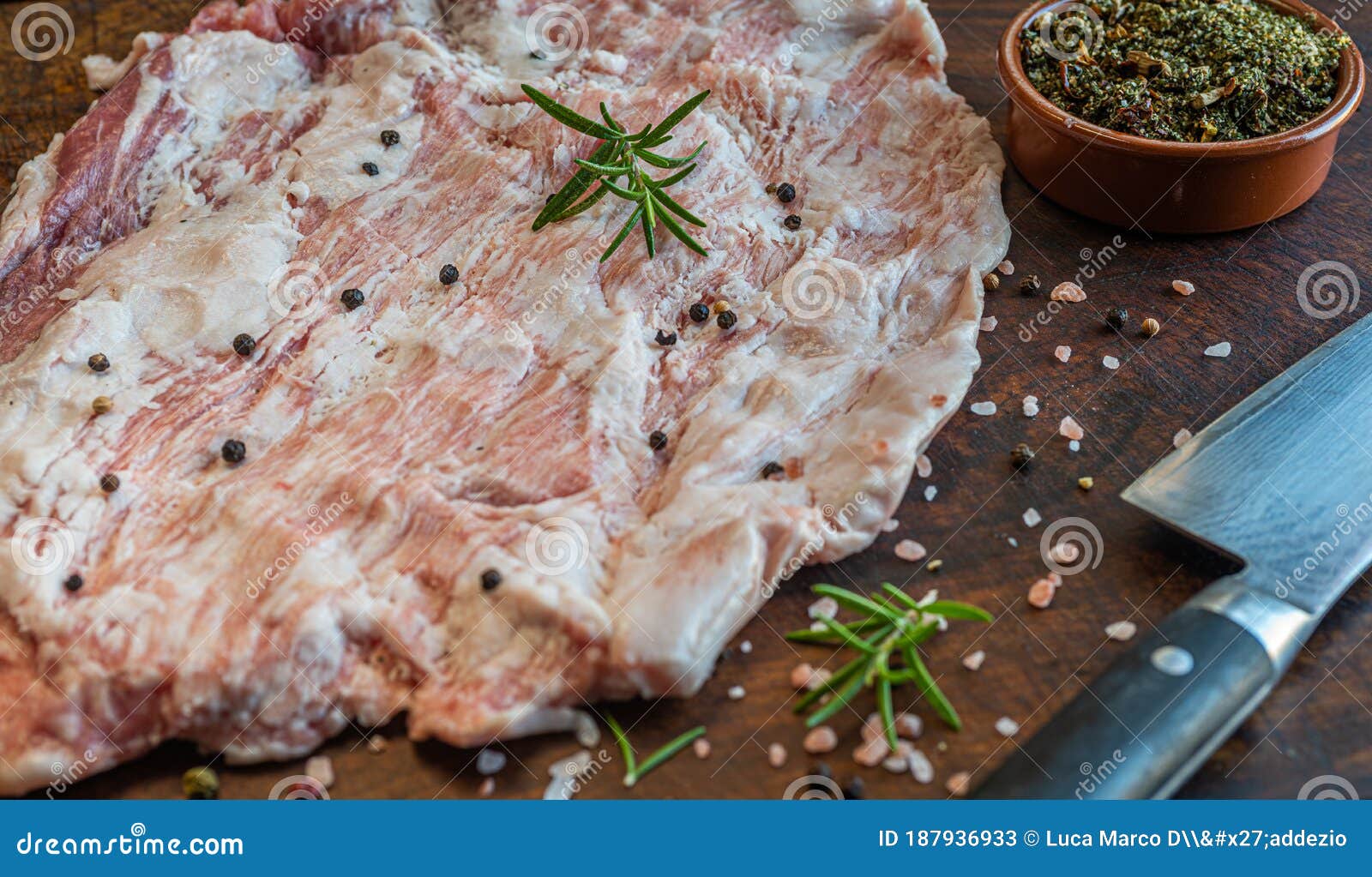 close up of raw pork secreto de ventresca pure iberico