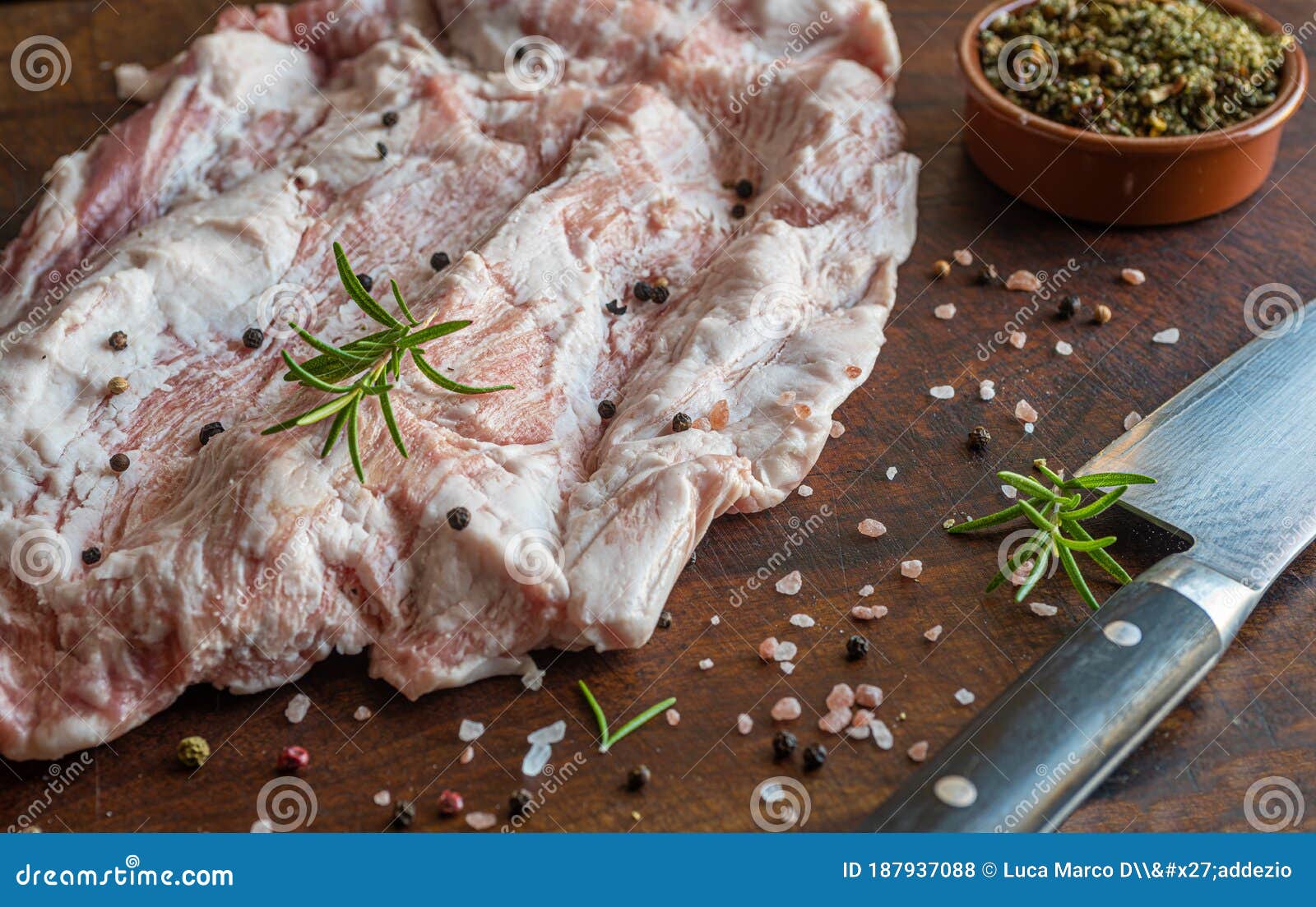 close up of raw pork secreto de ventresca pure iberico
