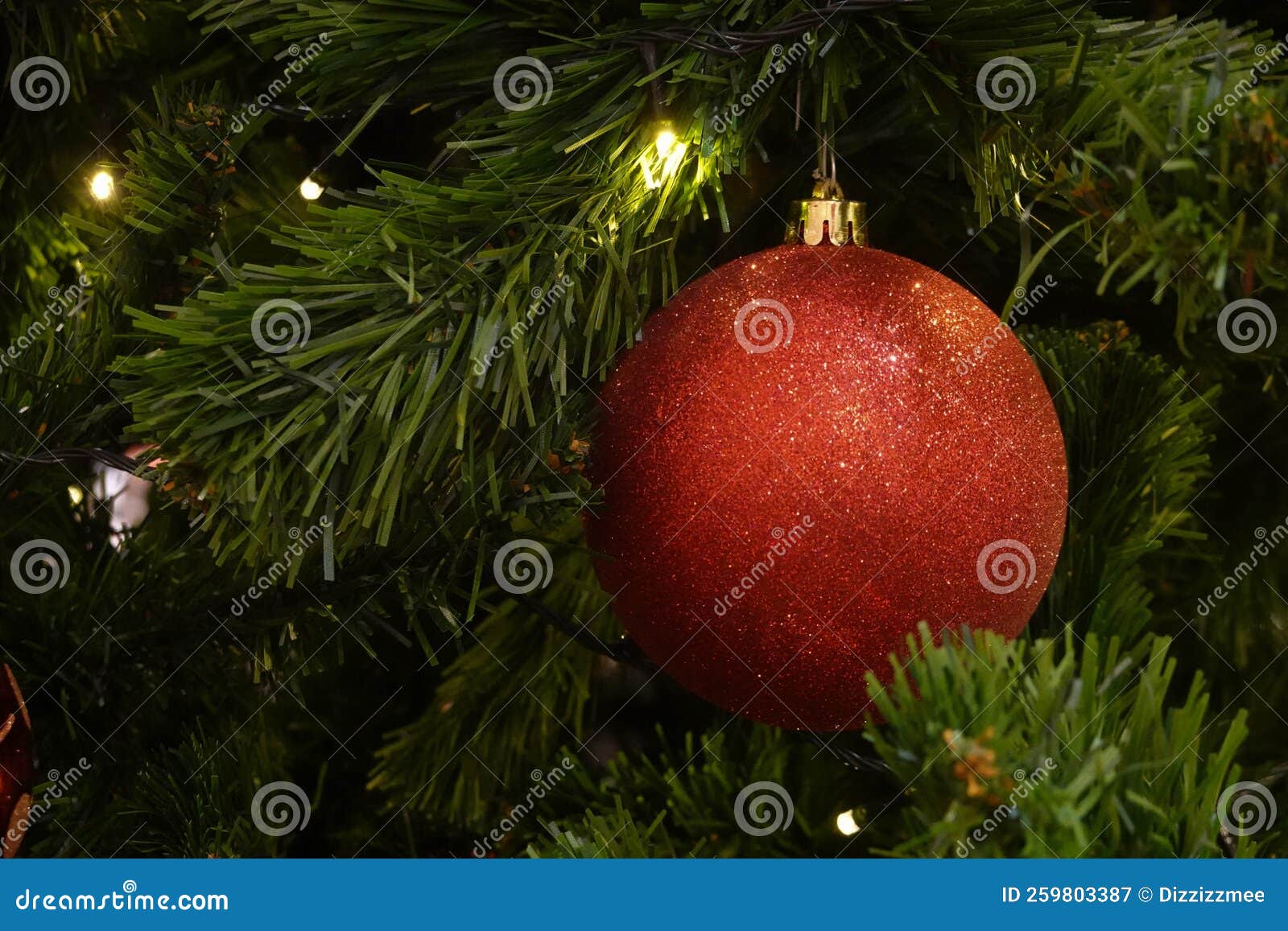 Close Up Red Hanging Ball for Christmas Tree Stock Image Image of