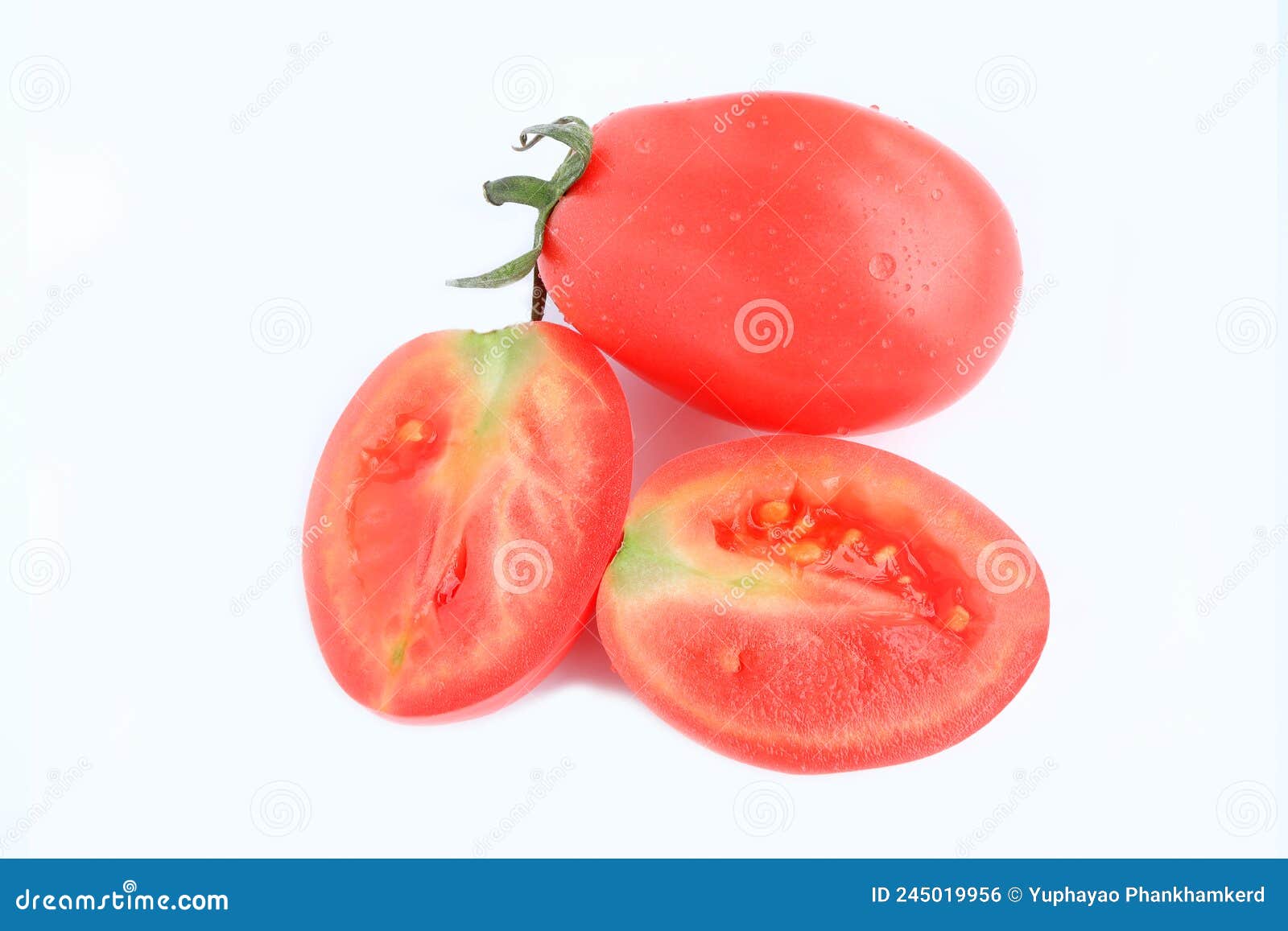 close up of red ripe tomatoes, cherry tomato, solanum lycopersicum l. var. cerasiforme with water drop.