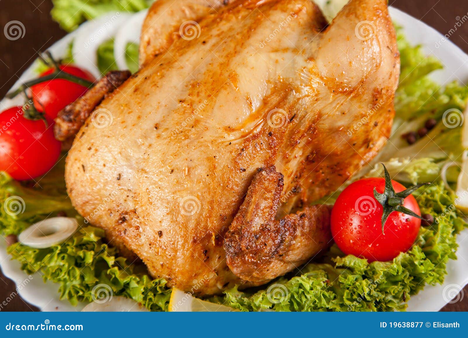 Closeup of Roast Chicken with Fresh Vegetables Stock Image Image of