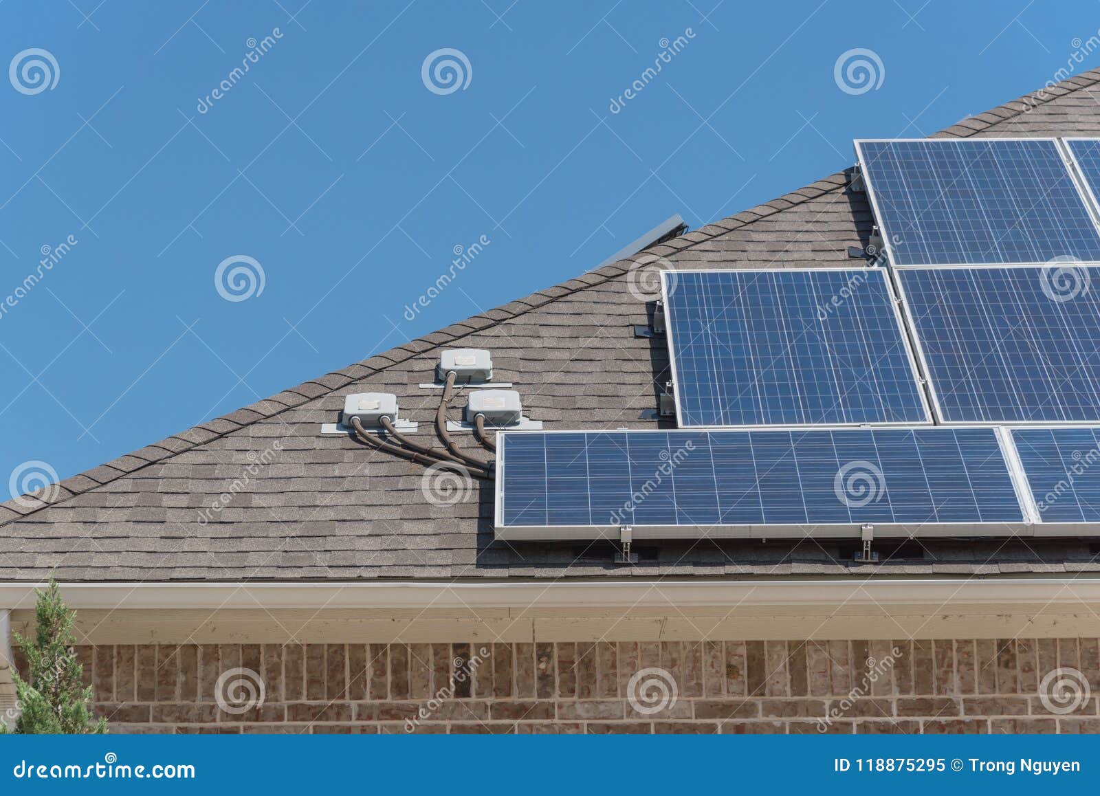 Close Up Rooftop Solar Panel System With Attic Junction Box
