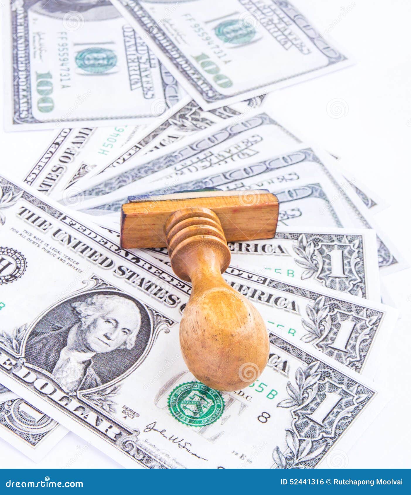 Close Up Rubber Stamp and Dollar Bills Stock Photo Image of security, rubber 52441316