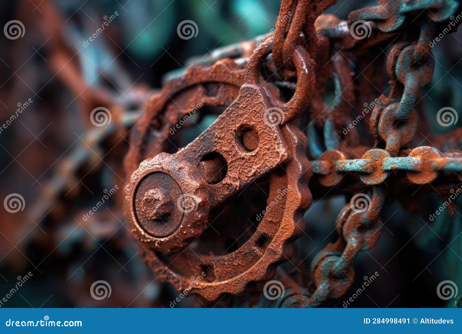 Closeup of Rusty Bicycle Chain and Gears Entangled Stock Illustration