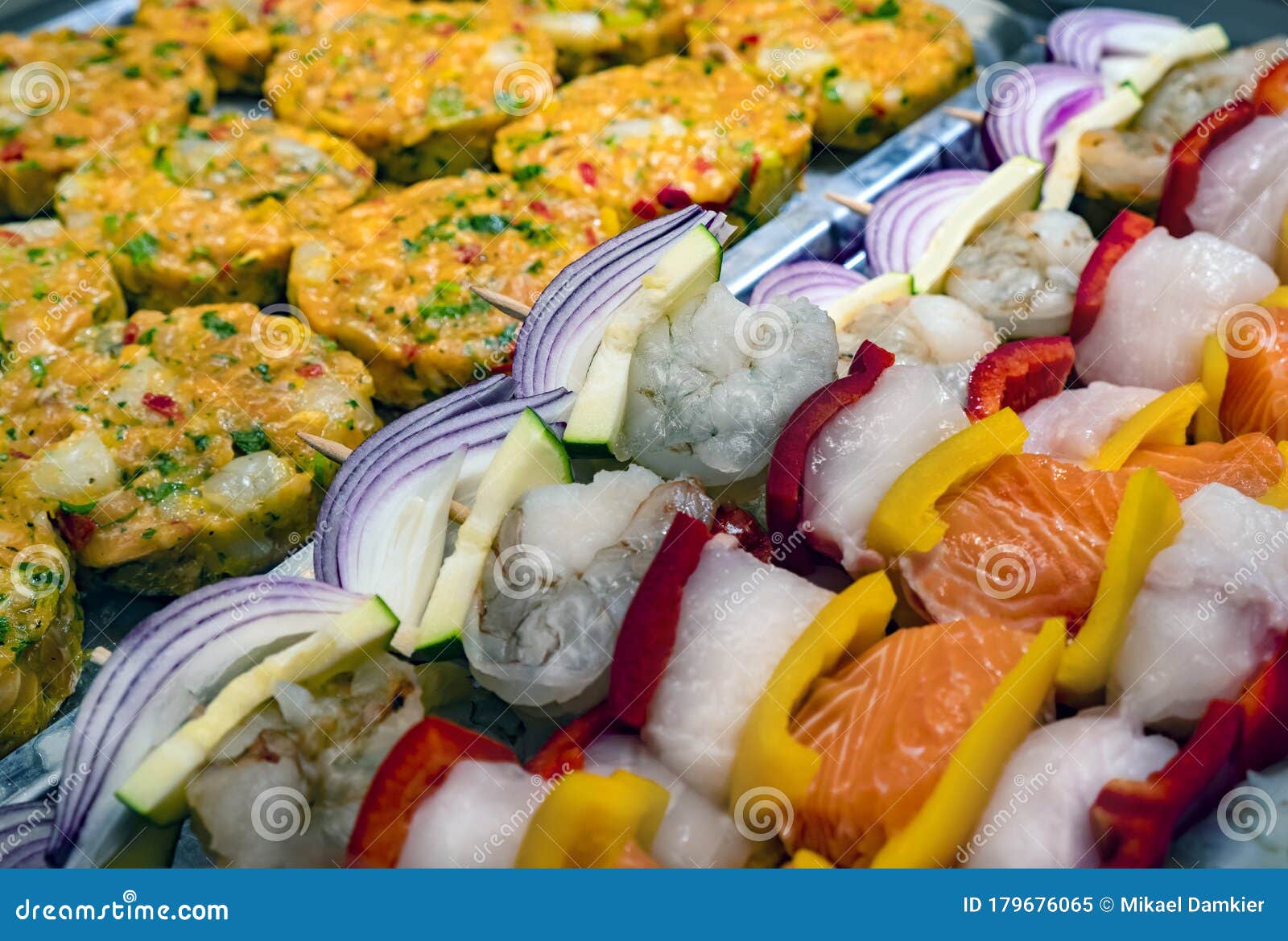 Close up of salmon kebab stock image. Image of dish 179676065