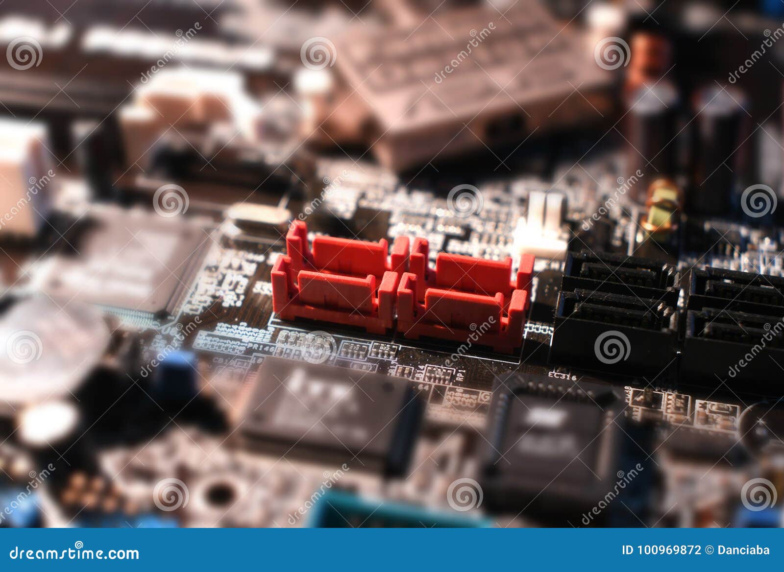 Close Up on SATA Connector on Motherboard PC Stock Photo Image of