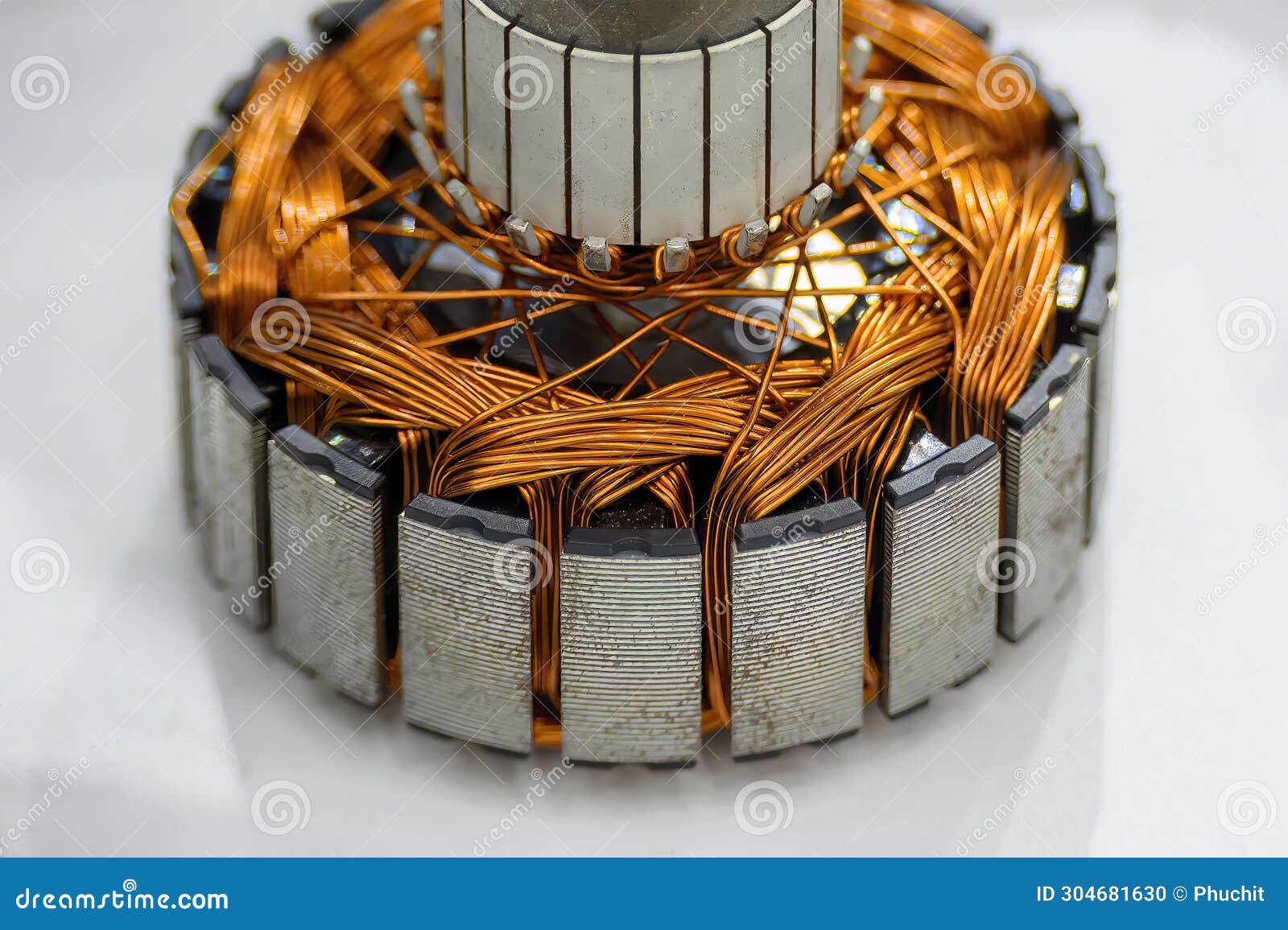 Close Up Scene the Copper Wire on Electric Motor Rotor Stock Photo