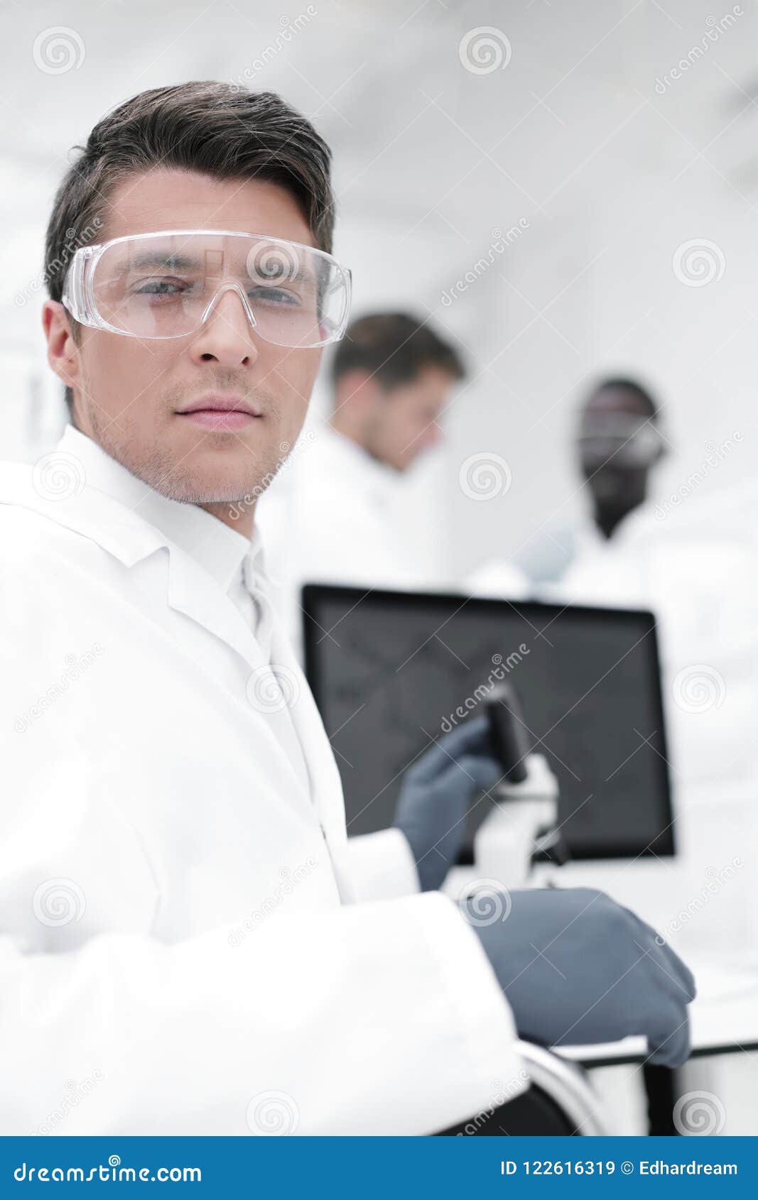 Close Up. Scientist Microbiologist at the Laboratory Table Stock Image