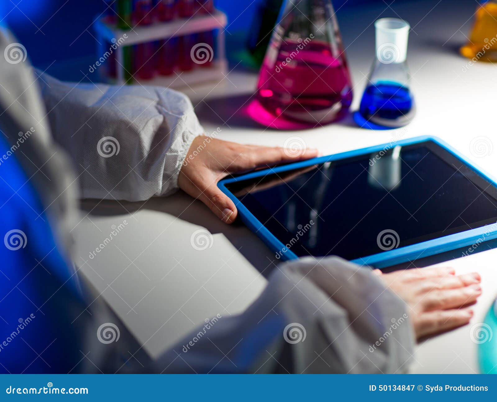 Close Up of Scientist with Tablet Pc in Laboratory Stock Image - Image ...