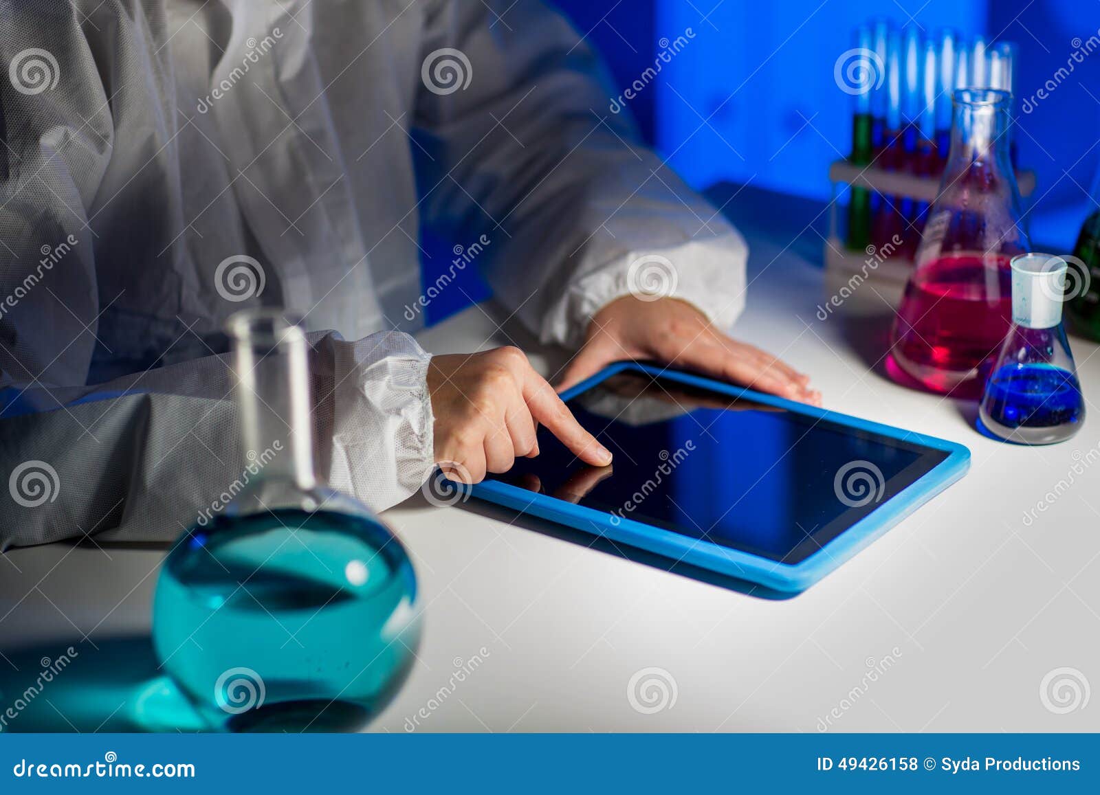 Close Up of Scientist with Tablet Pc in Laboratory Stock Photo - Image ...