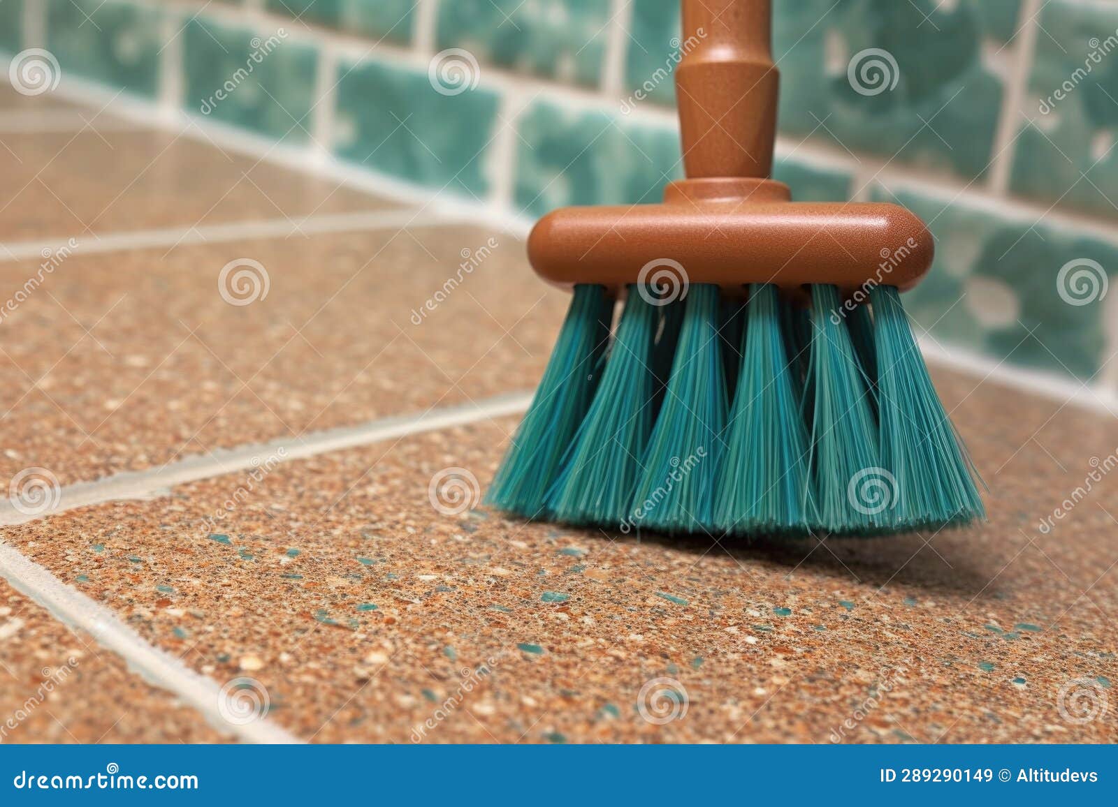 Closeup of Scrub Brush on Soapy Floor Stock Image Image of household