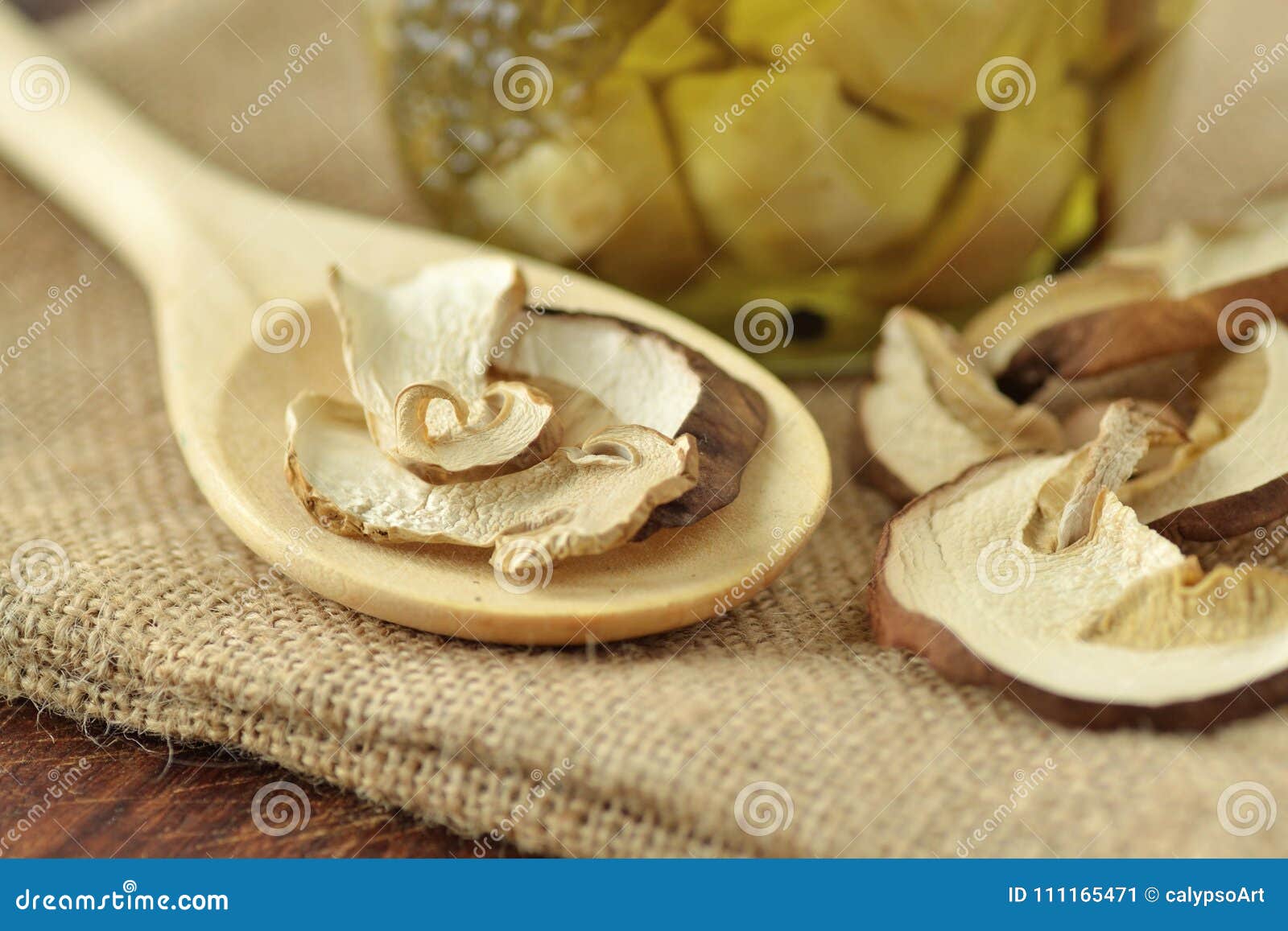 Closeup Secado E Posto De Conserva Do Cogumelo Do Porcini Imagem de