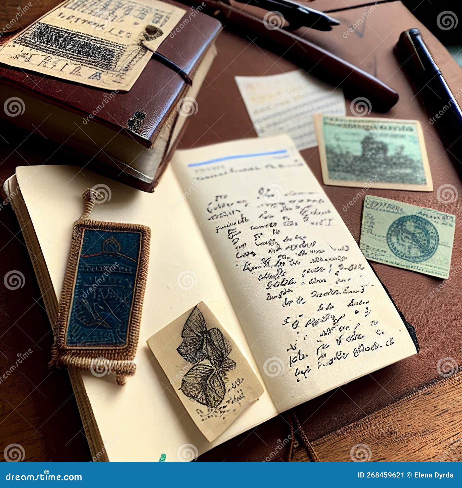 Closeup of a Secondhand Book, with a Bookmark, Handwritten Notes, and