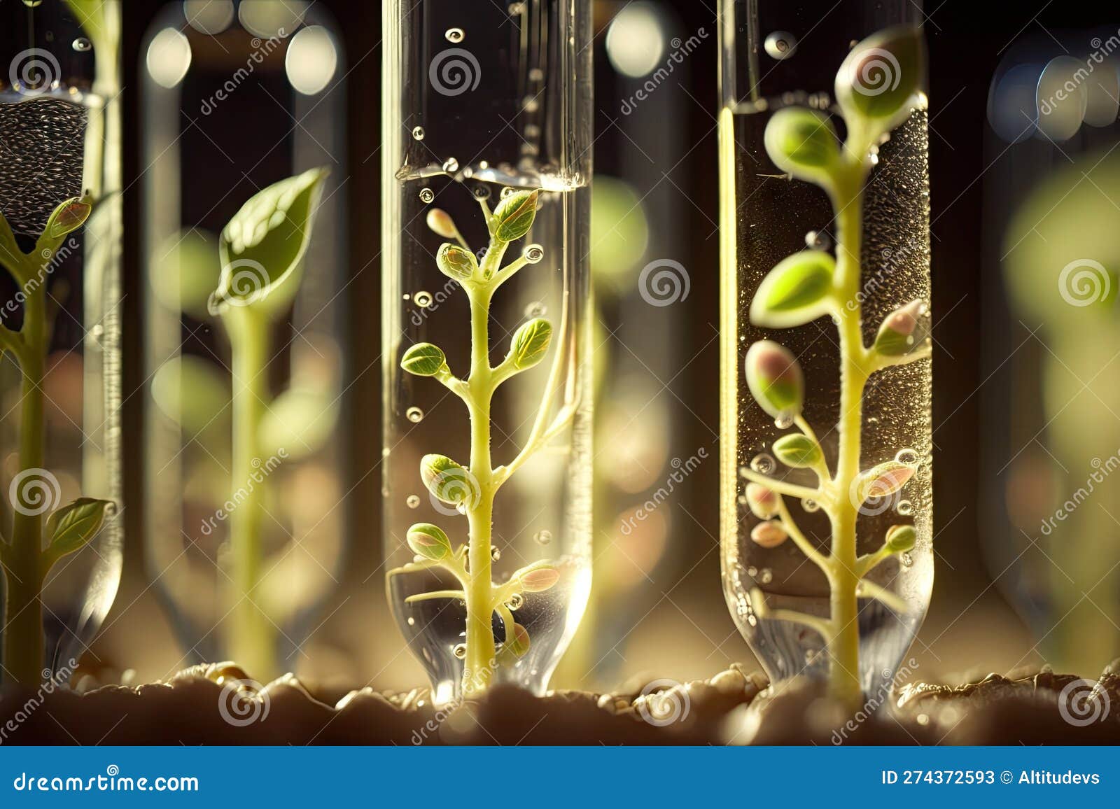 Closeup of Seeds Sprouting in the Test Tubes Stock Illustration