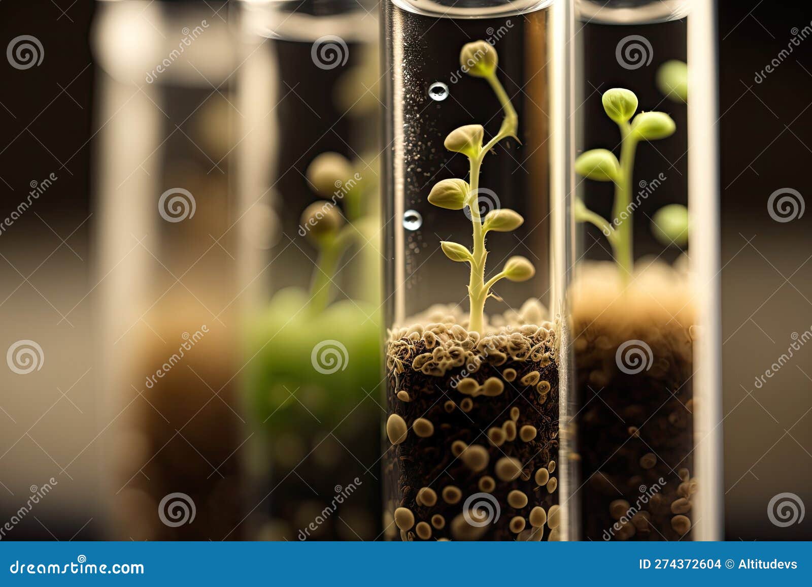 Closeup of Seeds Sprouting in the Test Tubes Stock Illustration