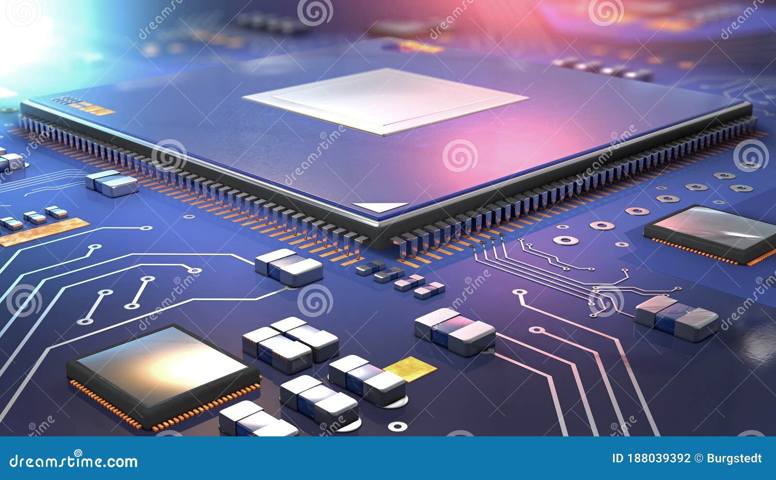 close up of semiconductor processor on computer circuit board