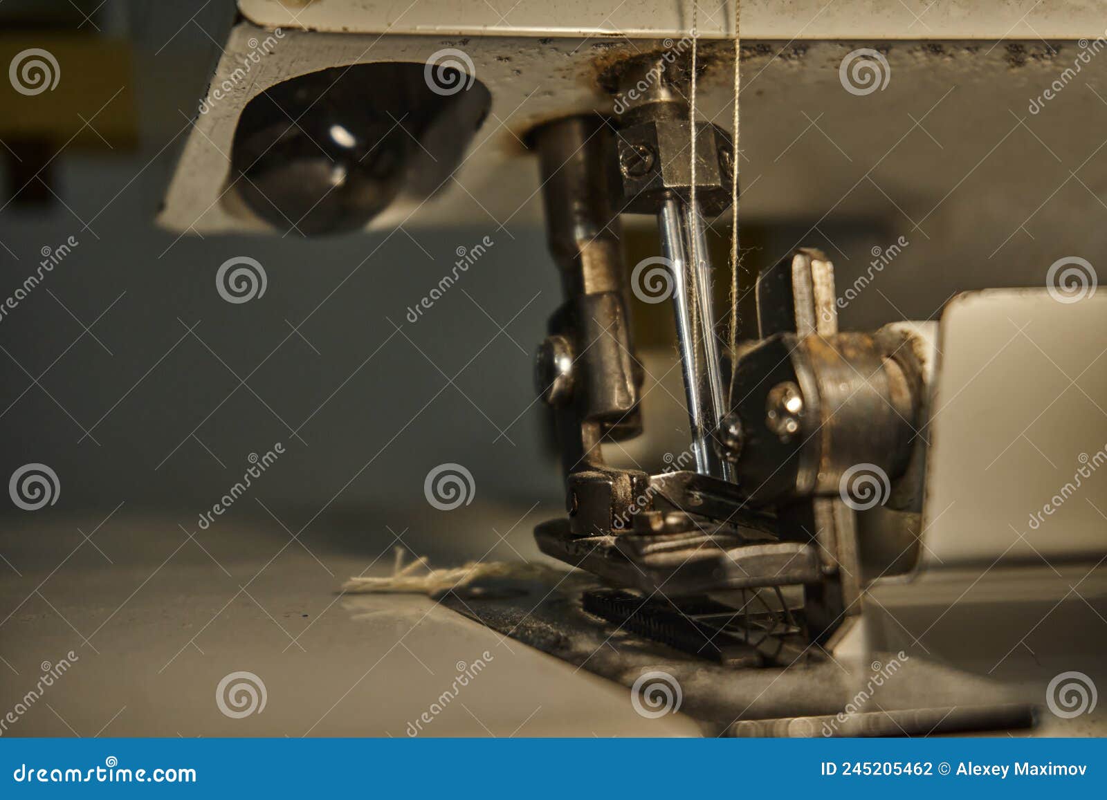 Closeup Sewing Machine, Mechanism and Details. Sewing Process on a Sewing Machine Stock Photo